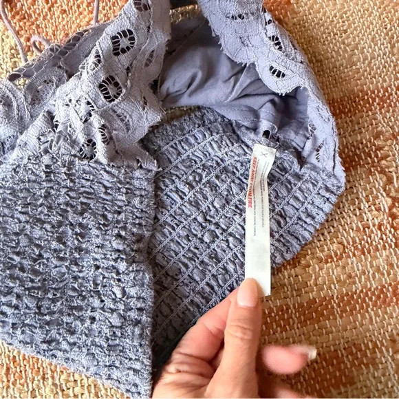 Free People Adella bralette lace gray Strappy smocked back - Picture 9 of 9